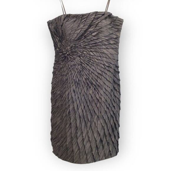 MIGNON Iridescent Pewter Taffeta Tiered Ruffle Cocktail Dress - Picture 1 of 6